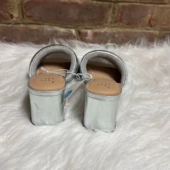 a new day Silver Lilah Puffy Slide Heels Women’s Shoe Open Toe Block Heel - Picture 4 of 8